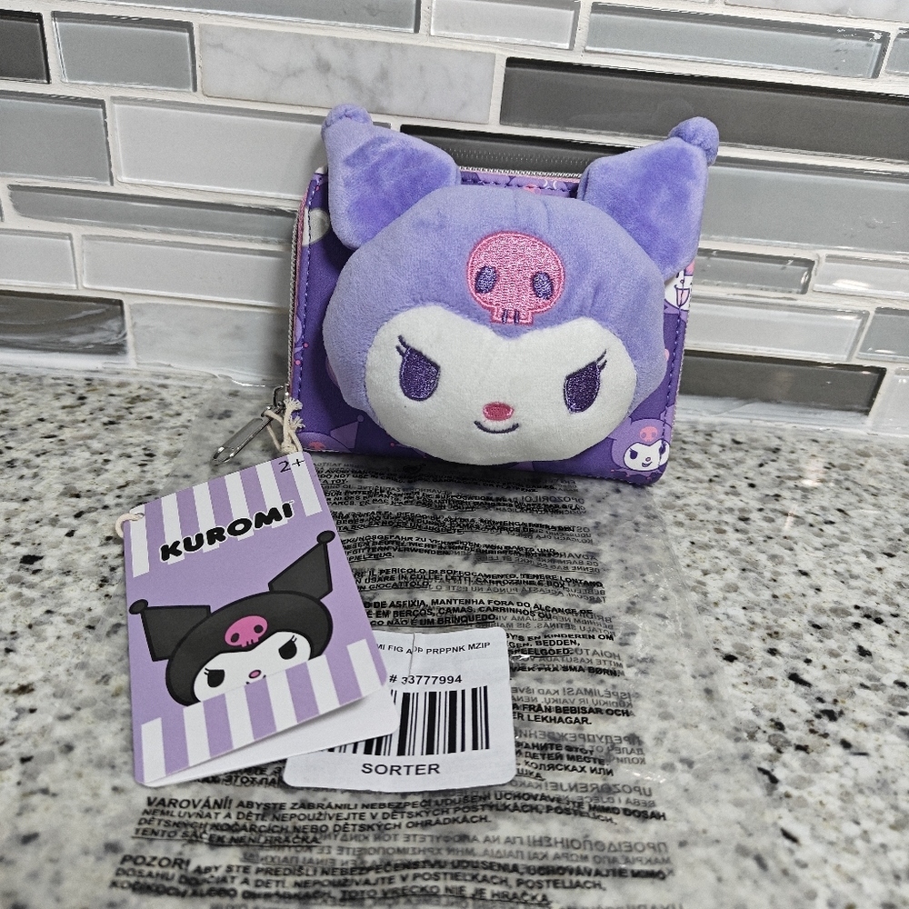 Loungefly Kuromi Hearts Plush Face Mini Zipper Wallet